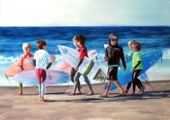 SURFING LESSON, PASTEL, 16 X 24