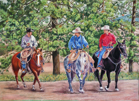 THE THREE AMIGOS, PASTEL, 20 X 28