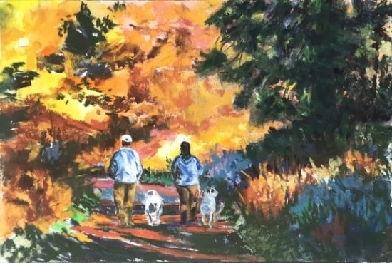 SUNDAY WALK, PASTEL, 9 X 15