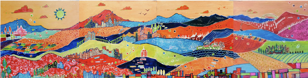 TOWN AND COUNTRY  QUADRIPTYCH ,ACRYLIC,  12 x 48,